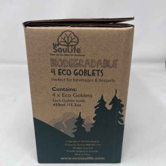 Eco Soul Life Biodegradable Sky Blue Goblet Set of 4 NEW - Picture 4 of 9